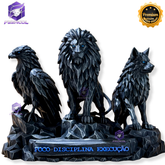 Os Guardiões do Poder ORIGINAL ® Premium Decorativos KIT 3 TOTENS CORPO COMPLETO  Leão Disciplina, Lobo Execução, Aguia Foco, de Luxo pintados a mão, Pronta entrega