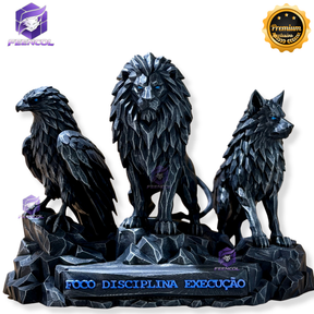 Os Guardiões do Poder ORIGINAL ® Premium Decorativos KIT 3 TOTENS CORPO COMPLETO  Leão Disciplina, Lobo Execução, Aguia Foco, de Luxo pintados a mão, Pronta entrega
