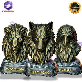 Os bustos do Poder ORIGINAL® EDIÇÃO DELUXE  Premium Decorativos KIT 3 BUSTOS COMPLETO  Leão Disciplina, Lobo Execução, Aguia Foco, de Luxo Pintura Trimetálica feita  a mão, Pronta entrega