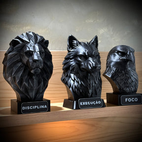 Kit 3 Bustos Premium Decorativos Leão Disciplina, Lobo Execução, Aguia Foco, de Luxo pintados a mão, Pronta entrega