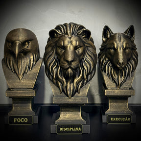 Kit 3 Totens Premium Decorativos Gold, Dourados Leão Disciplina, Lobo Execução, Aguia Foco, de Luxo pintados a mão, Pronta entrega