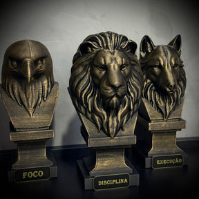 Kit 3 Totens Premium Decorativos Gold, Dourados Leão Disciplina, Lobo Execução, Aguia Foco, de Luxo pintados a mão, Pronta entrega