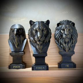 Kit 3 Totens Premium Decorativos Gold, Dourados, Aguia Foco, Tigre Força, Leão Fé de Luxo pintados a mão, Pronta entrega
