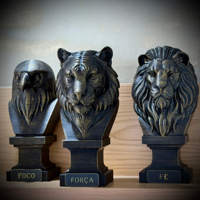 Kit 3 Totens Premium Decorativos Gold, Dourados, Aguia Foco, Tigre Força, Leão Fé de Luxo pintados a mão, Pronta entrega