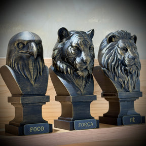 Kit 3 Totens Premium Decorativos Gold, Dourados, Aguia Foco, Tigre Força, Leão Fé de Luxo pintados a mão, Pronta entrega