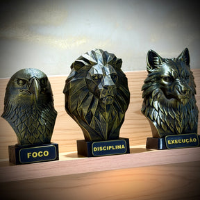 Kit 3 Bustos Premium Decorativos Leão Disciplina, Lobo Execução, Aguia Foco, de Luxo pintados a mão, Pronta entrega