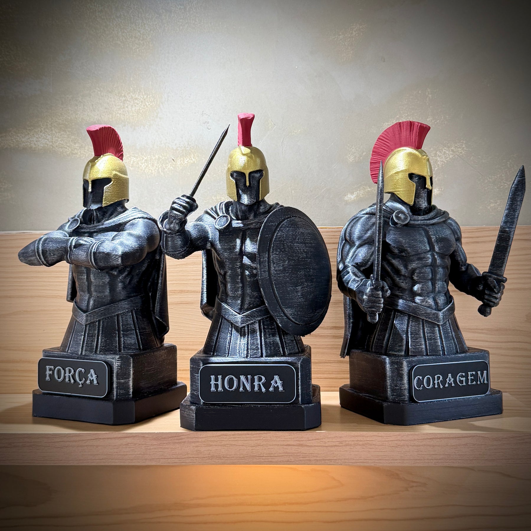 Kit 3 Bustos The Spartan Honor – Os Três Espartanos: Força, Honra e Coragem Premium Decorativo  de Luxo pintado a mão, Pronta entrega