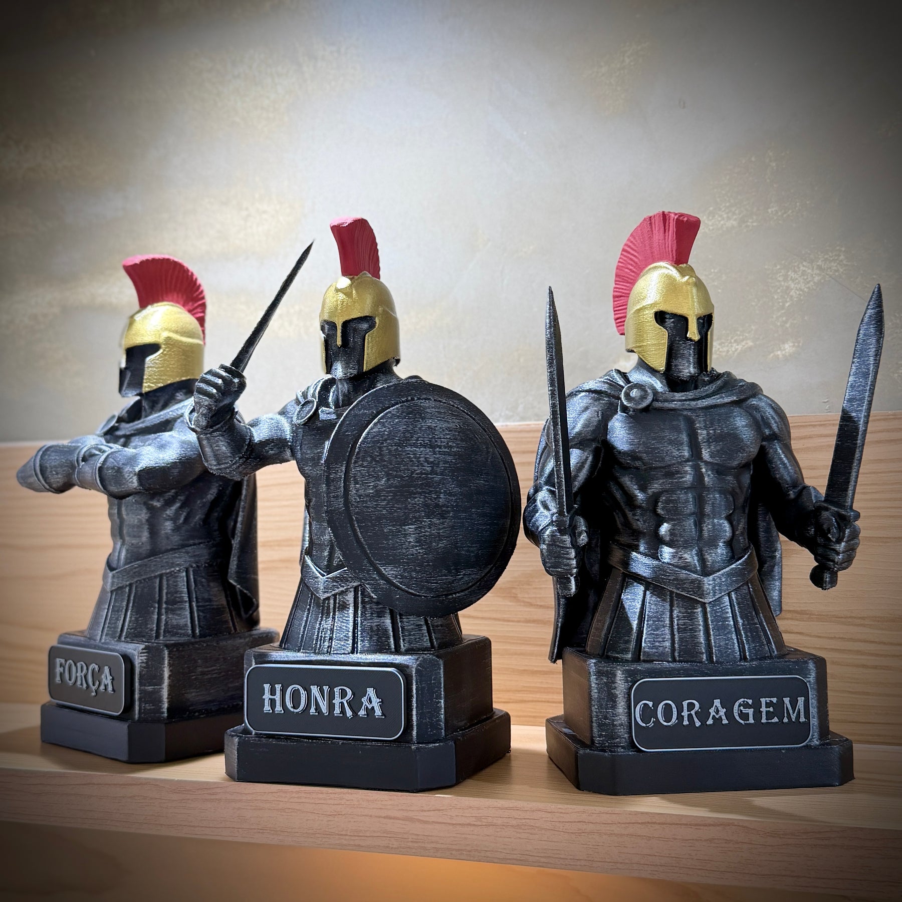 Kit 3 Bustos The Spartan Honor – Os Três Espartanos: Força, Honra e Coragem Premium Decorativo  de Luxo pintado a mão, Pronta entrega