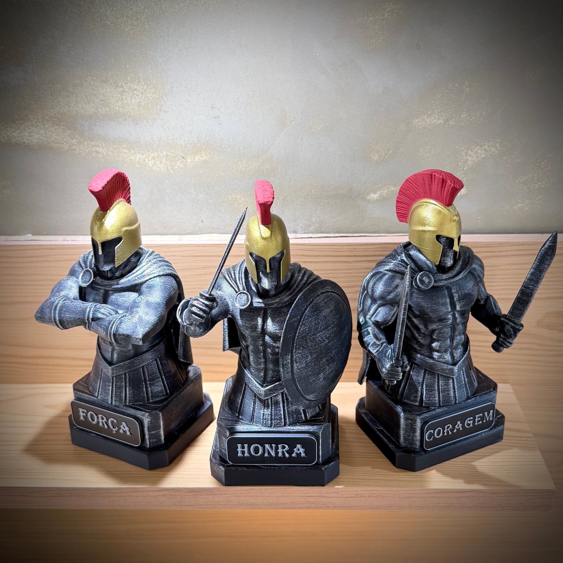 Kit 3 Bustos The Spartan Honor – Os Três Espartanos: Força, Honra e Coragem Premium Decorativo  de Luxo pintado a mão, Pronta entrega