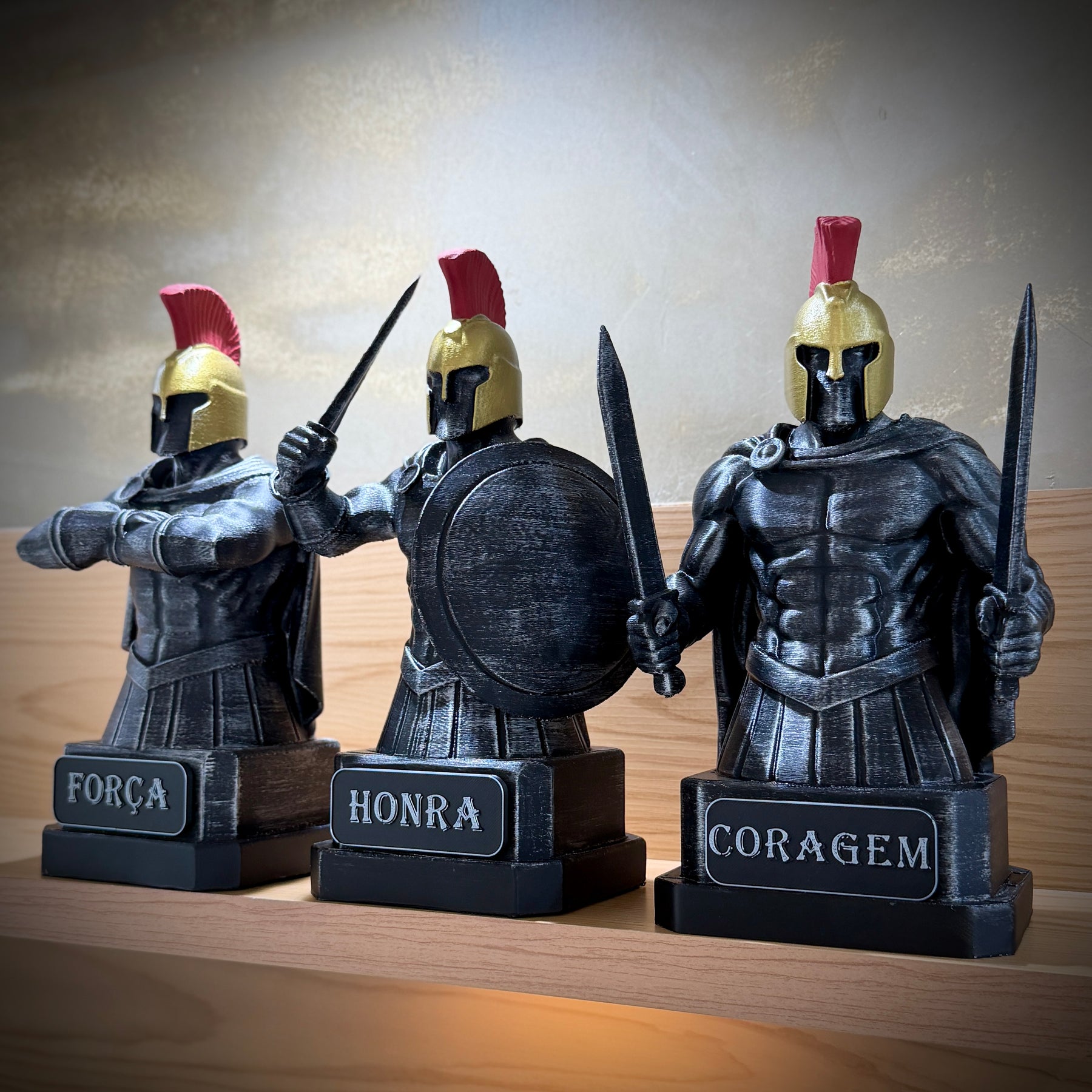 Kit 3 Bustos The Spartan Honor – Os Três Espartanos: Força, Honra e Coragem Premium Decorativo  de Luxo pintado a mão, Pronta entrega