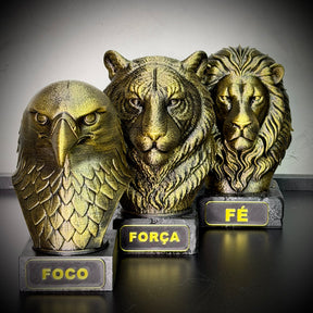 Kit 3 Bustos Premium Decorativos Aguia Foco, Tigre Força, Leão Fé, de Luxo pintados a mão, Pronta entrega