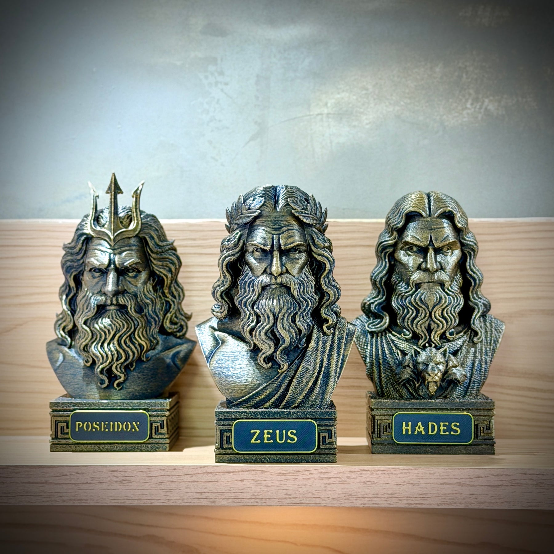The Olympian gods – Kit 3 Bustos  Zeus, Poseidon & Hades Premium Decorativo  de Luxo pintado a mão, Pronta entrega