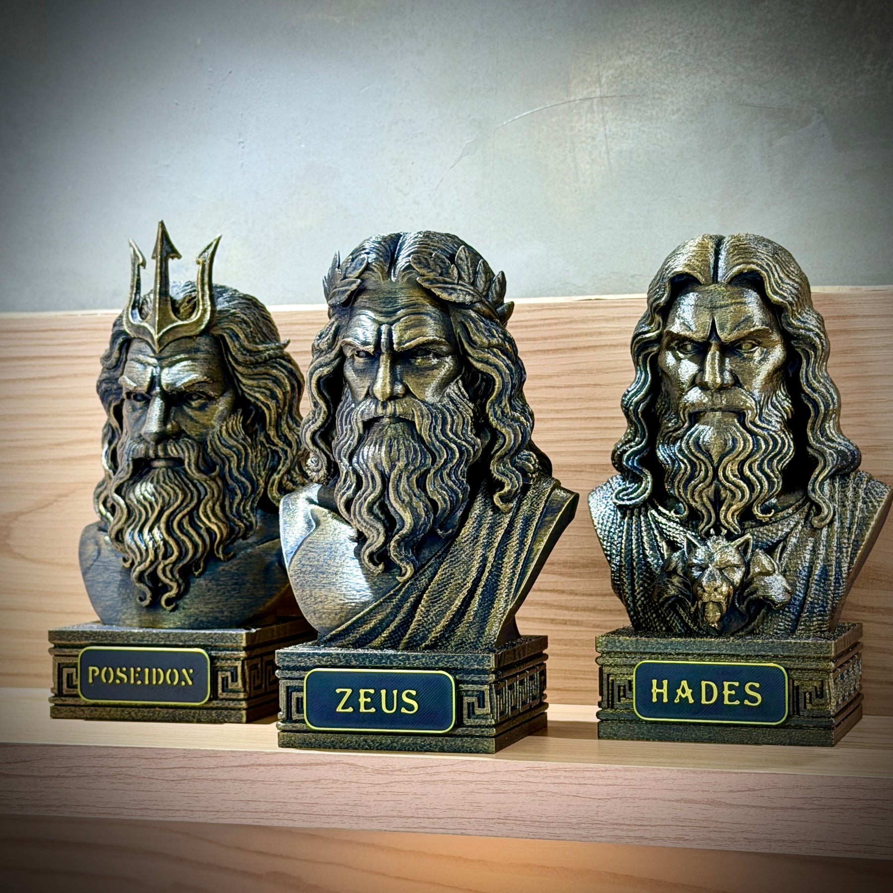 The Olympian gods – Kit 3 Bustos  Zeus, Poseidon & Hades Premium Decorativo  de Luxo pintado a mão, Pronta entrega