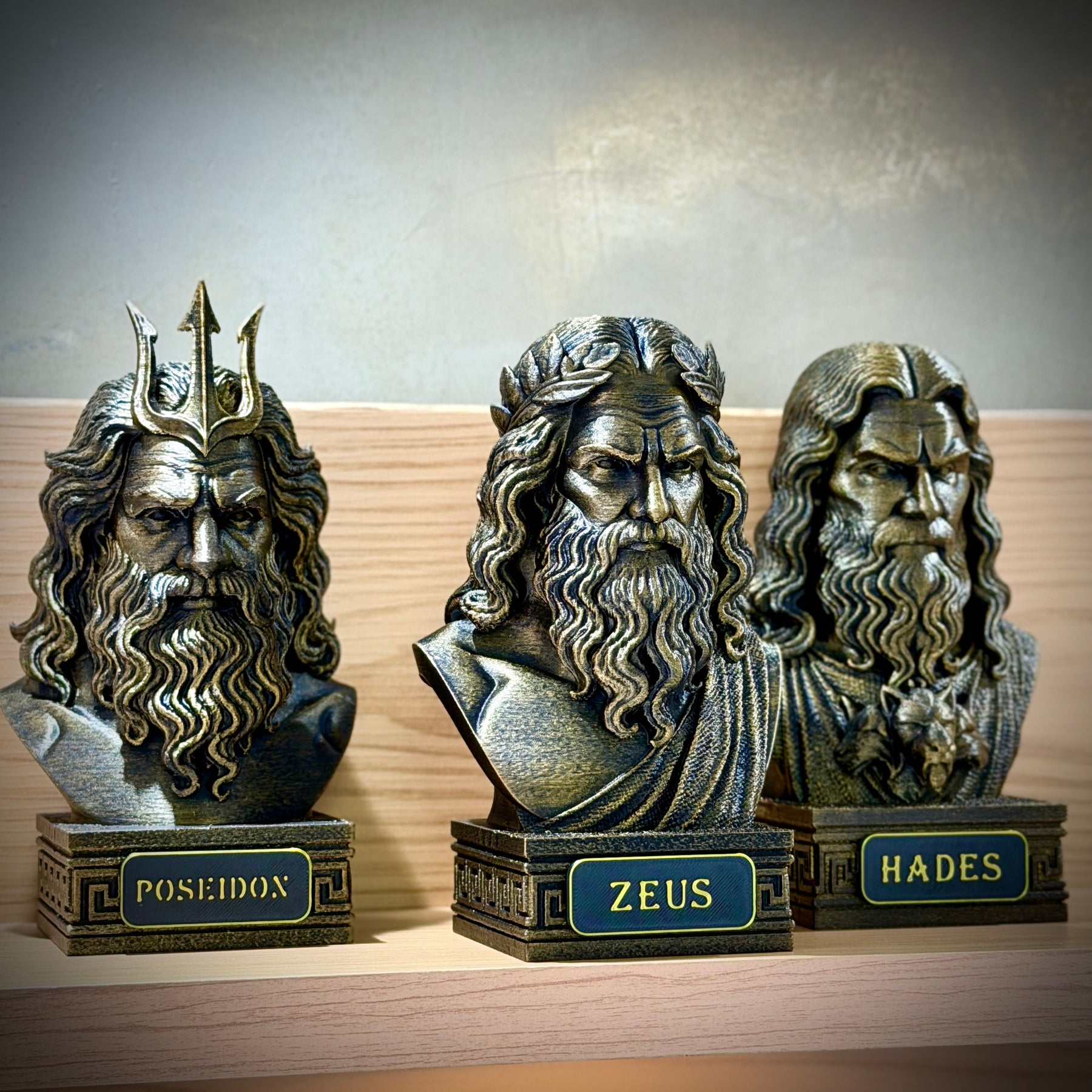 The Olympian gods – Kit 3 Bustos  Zeus, Poseidon & Hades Premium Decorativo  de Luxo pintado a mão, Pronta entrega