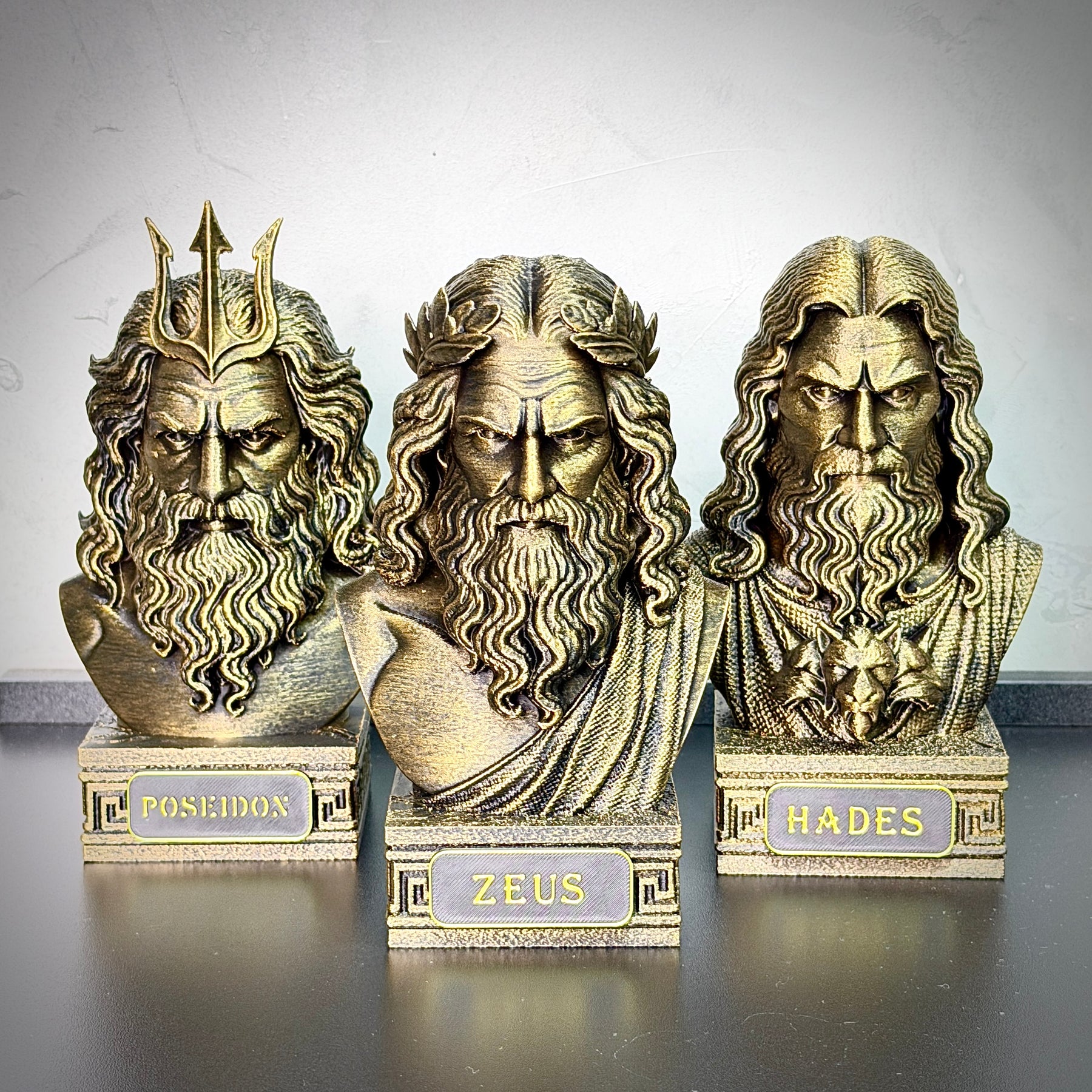 The Olympian gods – Kit 3 Bustos  Zeus, Poseidon & Hades Premium Decorativo  de Luxo pintado a mão, Pronta entrega