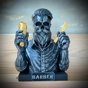 The Barber Skull– ( Figure Barbeiro Caveira) Premium Decorativo  de Luxo pintado a mão, Pronta entrega + Personalização Grátis ORIGINAL