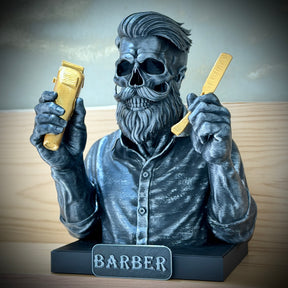 The Barber Skull– ( Figure Barbeiro Caveira) Premium Decorativo  de Luxo pintado a mão, Pronta entrega + Personalização Grátis ORIGINAL
