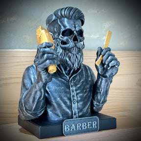 The Barber Skull– ( Figure Barbeiro Caveira) Premium Decorativo  de Luxo pintado a mão, Pronta entrega + Personalização Grátis ORIGINAL