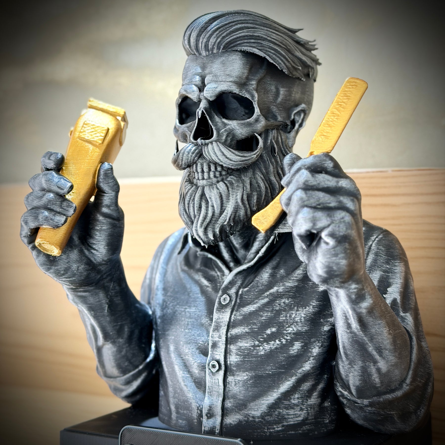 The Barber Skull– ( Figure Barbeiro Caveira) Premium Decorativo  de Luxo pintado a mão, Pronta entrega + Personalização Grátis ORIGINAL
