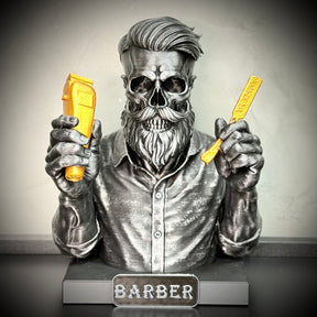 The Barber Skull– ( Figure Barbeiro Caveira) Premium Decorativo  de Luxo pintado a mão, Pronta entrega + Personalização Grátis ORIGINAL