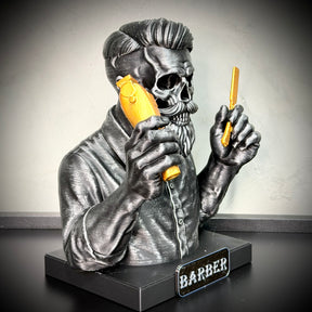 The Barber Skull– ( Figure Barbeiro Caveira) Premium Decorativo  de Luxo pintado a mão, Pronta entrega + Personalização Grátis ORIGINAL