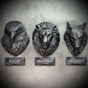 Kit 3 Artes de Parede Premium Decorativos Leão Disciplina, Lobo Execução, Aguia Foco, de Luxo pintados a mão, Pronta entrega ORIGINAL.