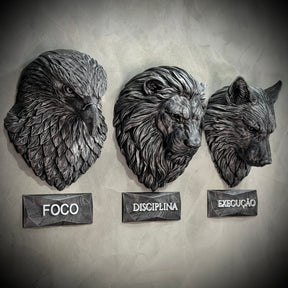 Kit 3 Artes de Parede Premium Decorativos Leão Disciplina, Lobo Execução, Aguia Foco, de Luxo pintados a mão, Pronta entrega ORIGINAL.