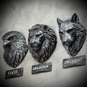 Kit 3 Artes de Parede Premium Decorativos Leão Disciplina, Lobo Execução, Aguia Foco, de Luxo pintados a mão, Pronta entrega ORIGINAL.