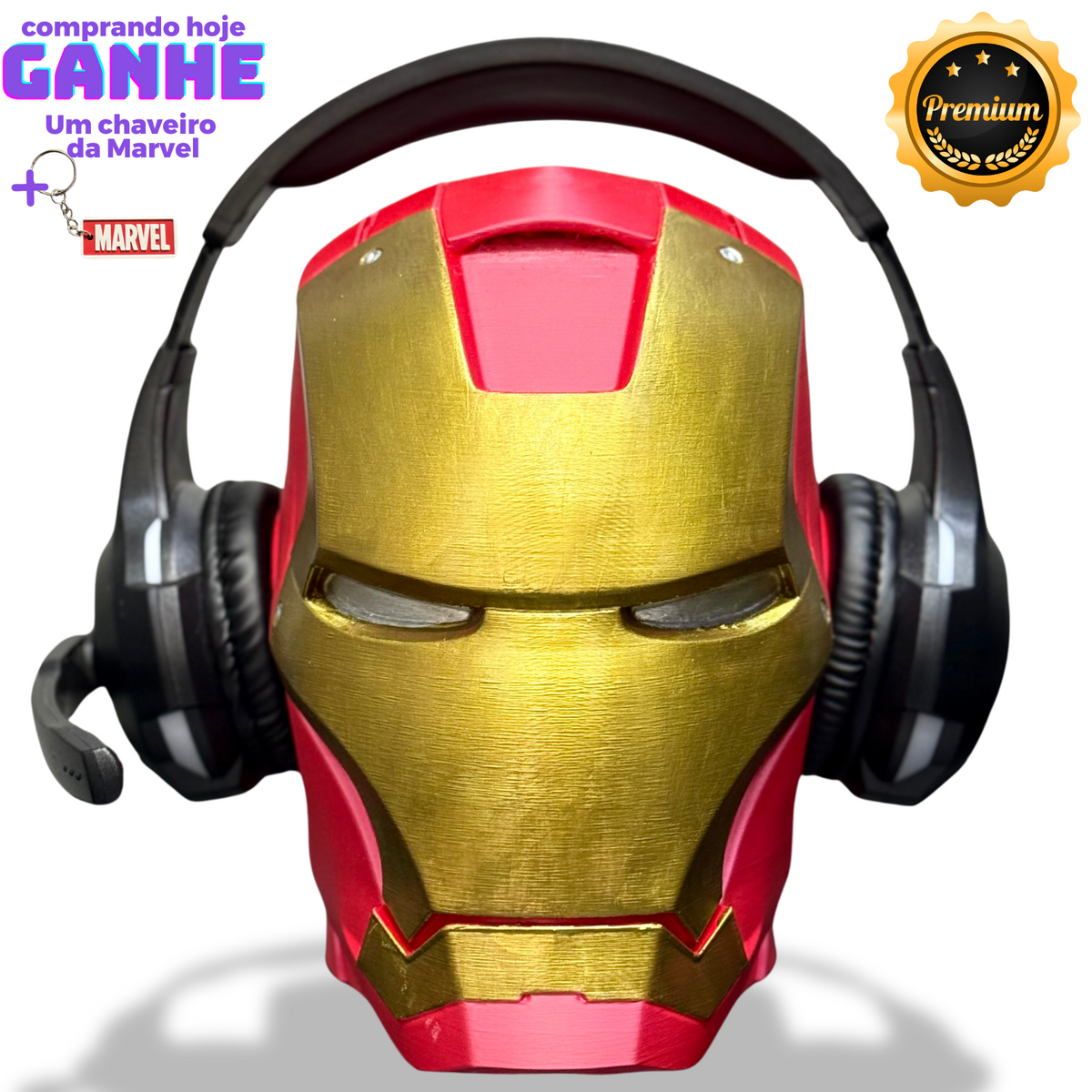 Suporte/Decoração Para Headset Fone Gamer -  Homem de Ferro (Iron Man)  de luxo  pintado a mão Pronta Entrega