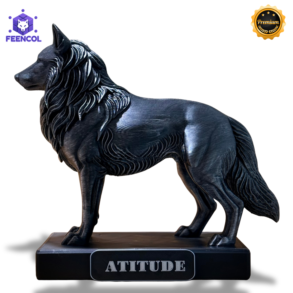 The  Attitude Wolf – ( Figure Lobo da Atitude) Premium Decorativo  de Luxo pintado a mão, Pronta entrega