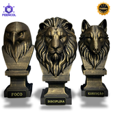 Kit 3 Totens Premium Decorativos Gold, Dourados Leão Disciplina, Lobo Execução, Aguia Foco, de Luxo pintados a mão, Pronta entrega