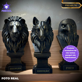 Kit 3 Totens Premium Decorativos Gold, Dourados Leão Disciplina, Lobo Execução, Aguia Foco, de Luxo pintados a mão, Pronta entrega