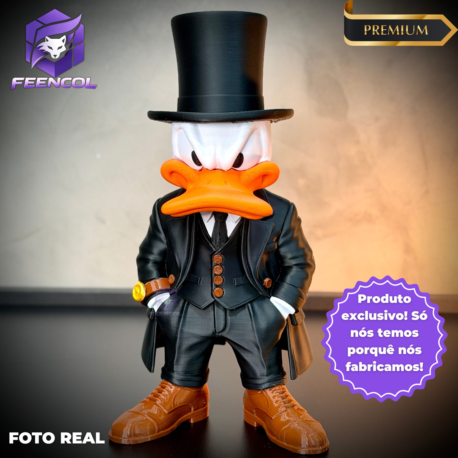 O Pato Donald Old Money – ( Figure decorativa Pato Donald Terno e cartola) GRANDE EXCLUSIVO Premium de Luxo a mão, Pronta entrega