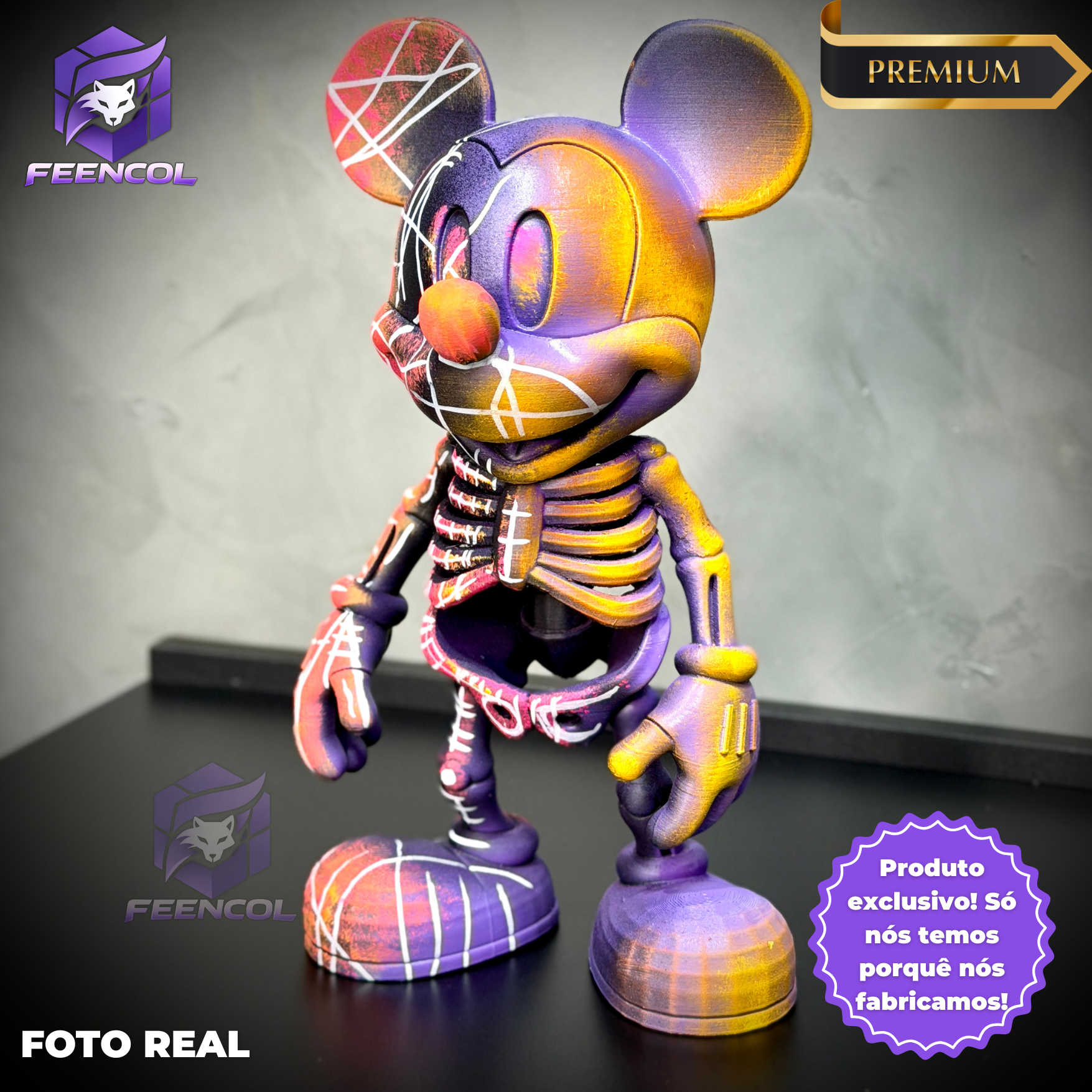 The Skull Mickey ( Figure Streetart) GRANDE EXCLUSIVO Premium de Luxo pintado a mão, Pronta entrega