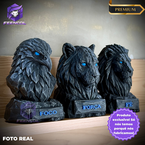 Os Bustos da Fé ORIGINAL Premium Decorativos KIT 3 BUSTOS COMPLETO Aguia Foco, Tigre Força, Leão Fé de Luxo pintados a mão, Pronta entrega