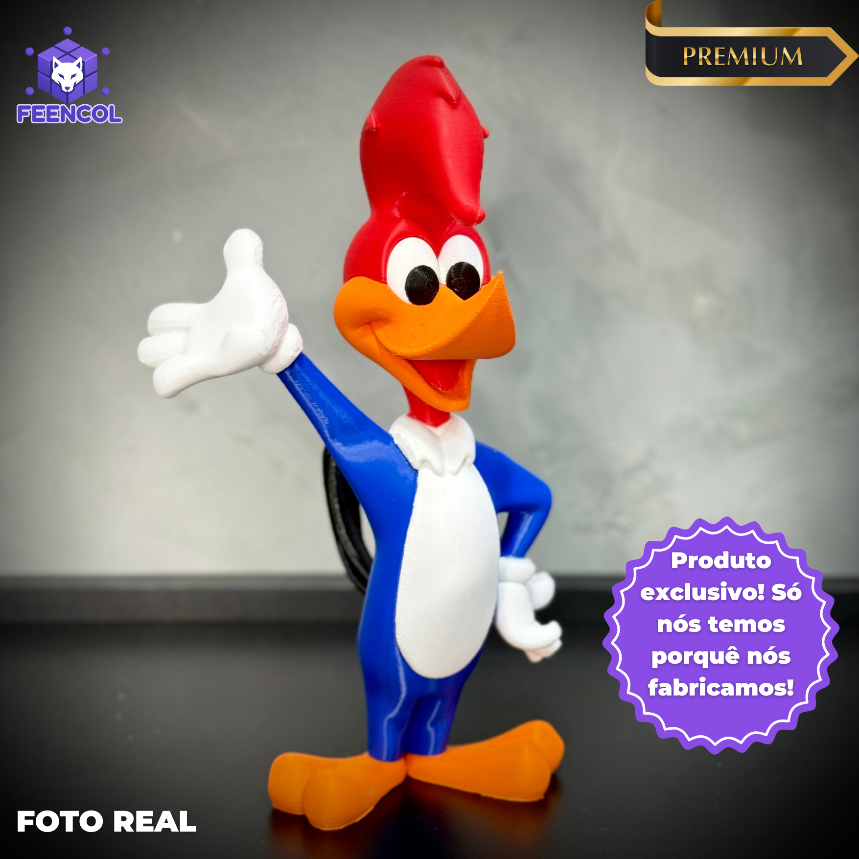 O Pica Pau– ( Figure decorativa estilo Cartoon) Premium de Luxo pintado a mão, Pronta entrega