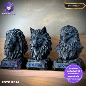 Os bustos do Poder ORIGINAL Premium Decorativos KIT 3 BUSTOS COMPLETO  Leão Disciplina, Lobo Execução, Aguia Foco, de Luxo pintados a mão, Pronta entrega