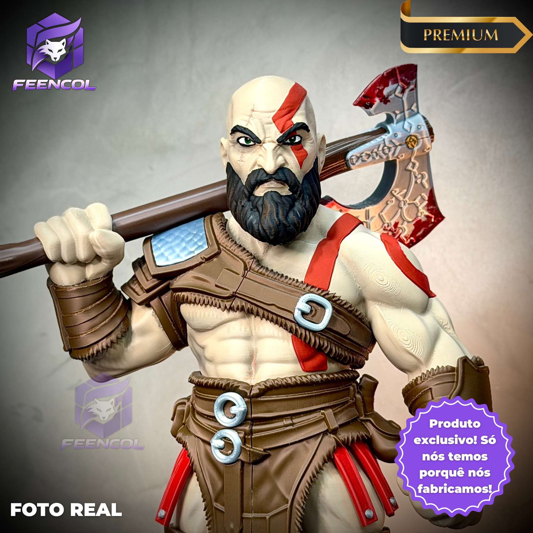 The God of War Kratos ( Figure decorativa Kratos ) GRANDE EXCLUSIVO Estilo Cartoon Pintado a mão Premium de Luxo a mão, Pronta entrega
