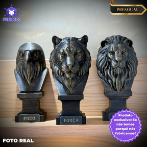 Kit 3 Totens Premium Decorativos Gold, Dourados, Aguia Foco, Tigre Força, Leão Fé de Luxo pintados a mão, Pronta entrega