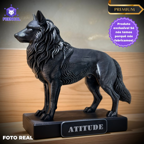 The  Attitude Wolf – ( Figure Lobo da Atitude) Premium Decorativo  de Luxo pintado a mão, Pronta entrega