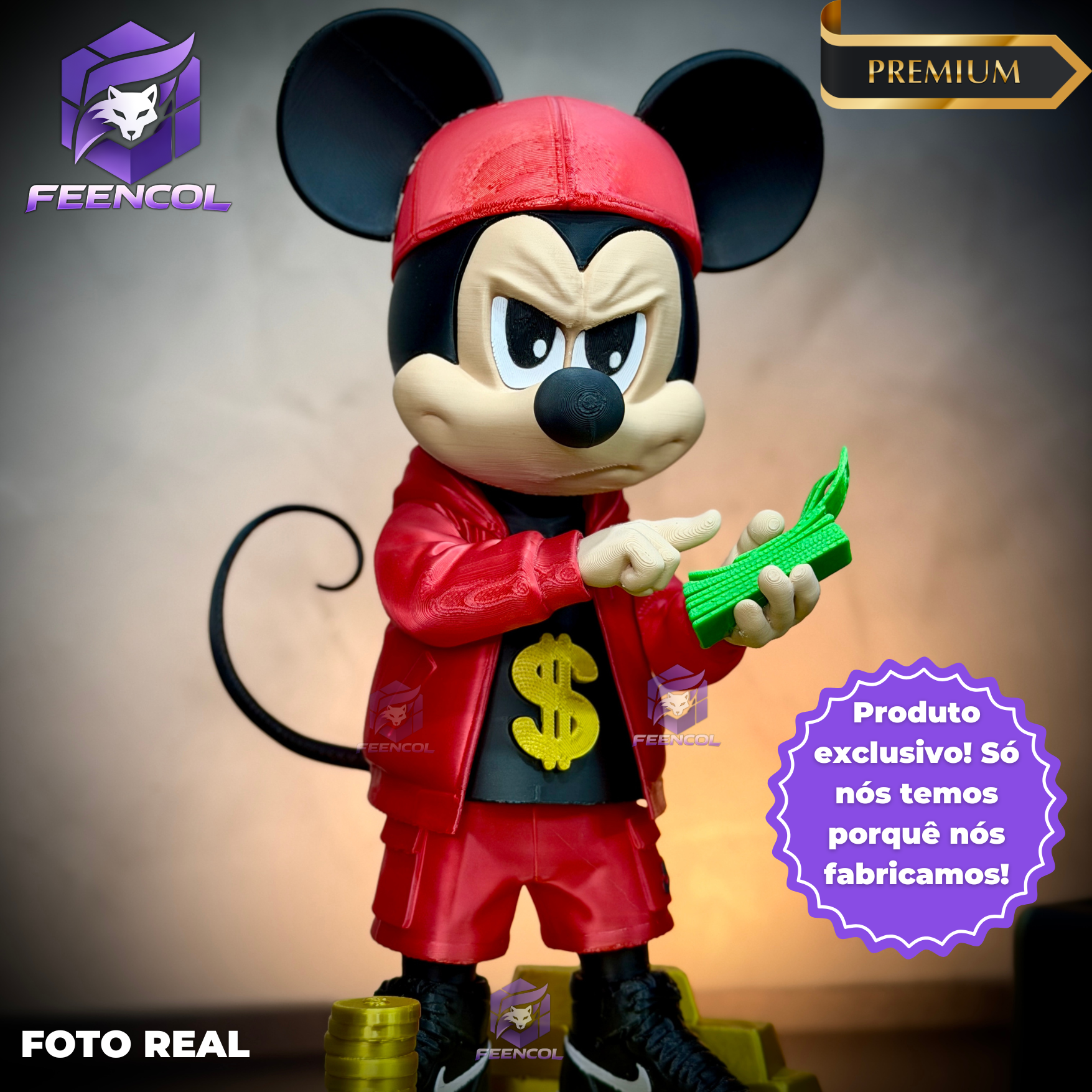 The Money Mickey– ( Figure decorativa Mickey Milionário) EXCLUSIVO Premium de Luxo a mão, Pronta entrega, Frete Grátis