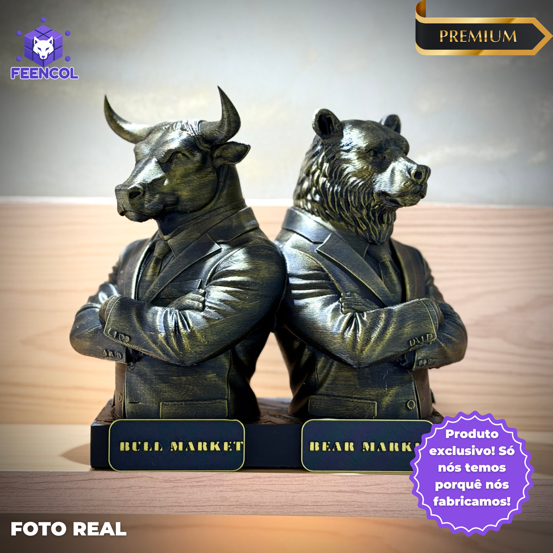 The Market Titans Bull & Bear– ( Figure Touro e Urso ) Premium Decorativo  de Luxo pintado a mão, Pronta entrega