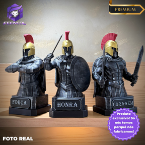Kit 3 Bustos The Spartan Honor – Os Três Espartanos: Força, Honra e Coragem Premium Decorativo  de Luxo pintado a mão, Pronta entrega
