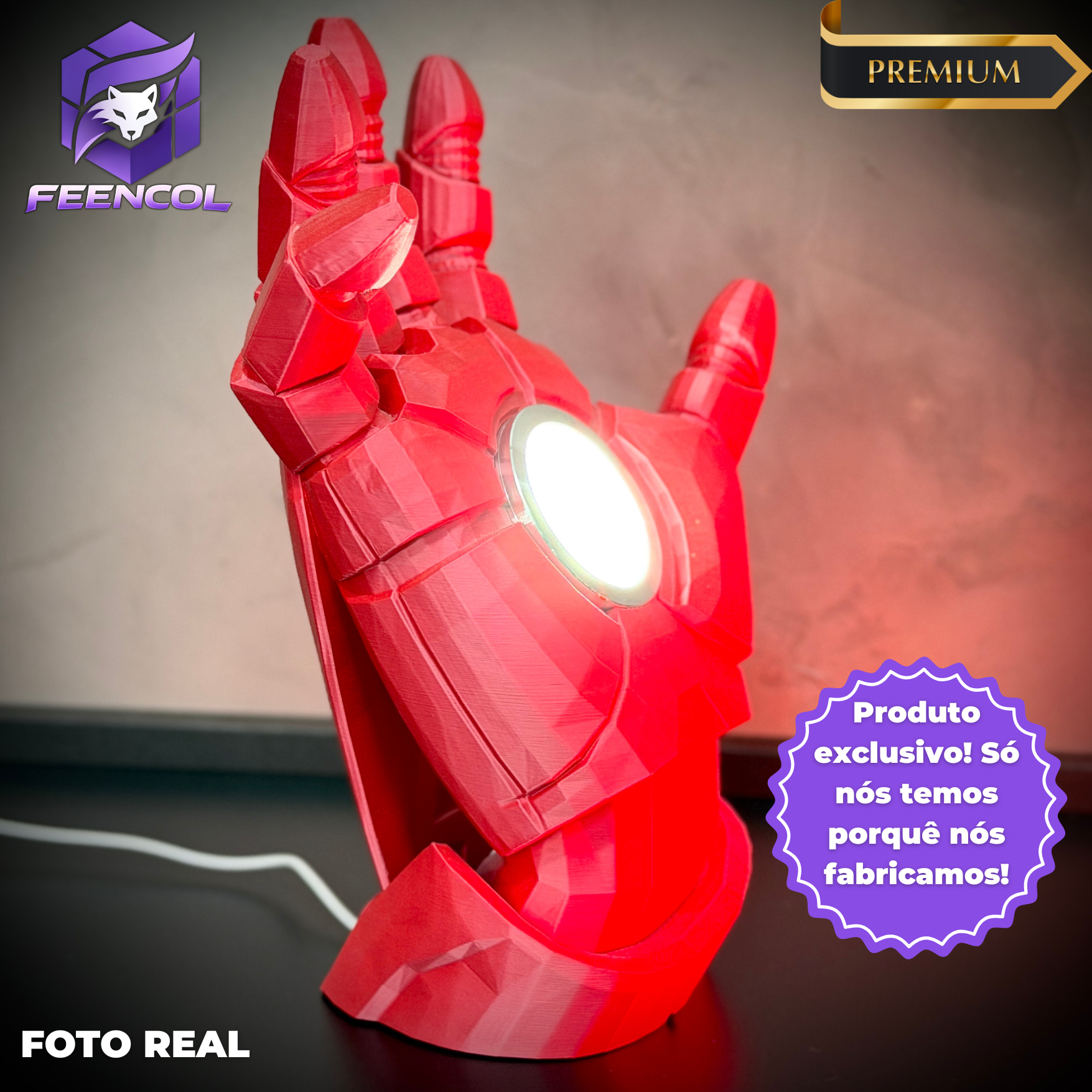 Luminária Arc Reactor Hand (Mão Homem de ferro LED) Premium de Luxo a mão, Pronta entrega