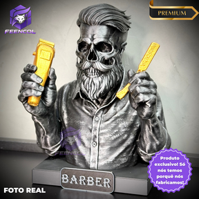 The Barber Skull– ( Figure Barbeiro Caveira) Premium Decorativo  de Luxo pintado a mão, Pronta entrega + Personalização Grátis ORIGINAL
