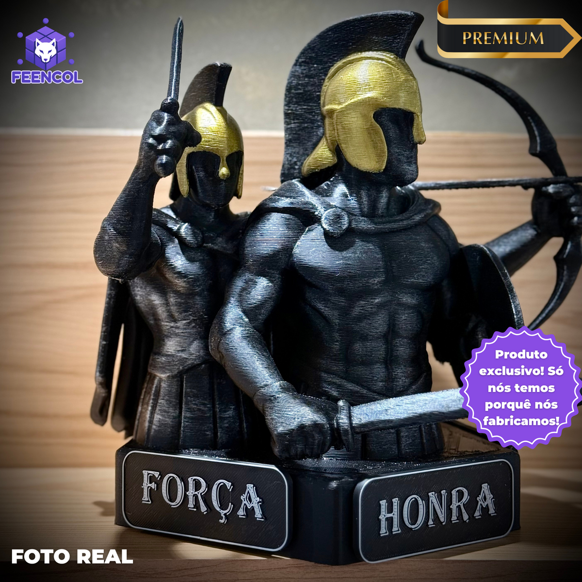 The Spartan Honor – Os Três Espartanos: Força, Honra e Coragem Premium Decorativo  de Luxo pintado a mão, Pronta entrega