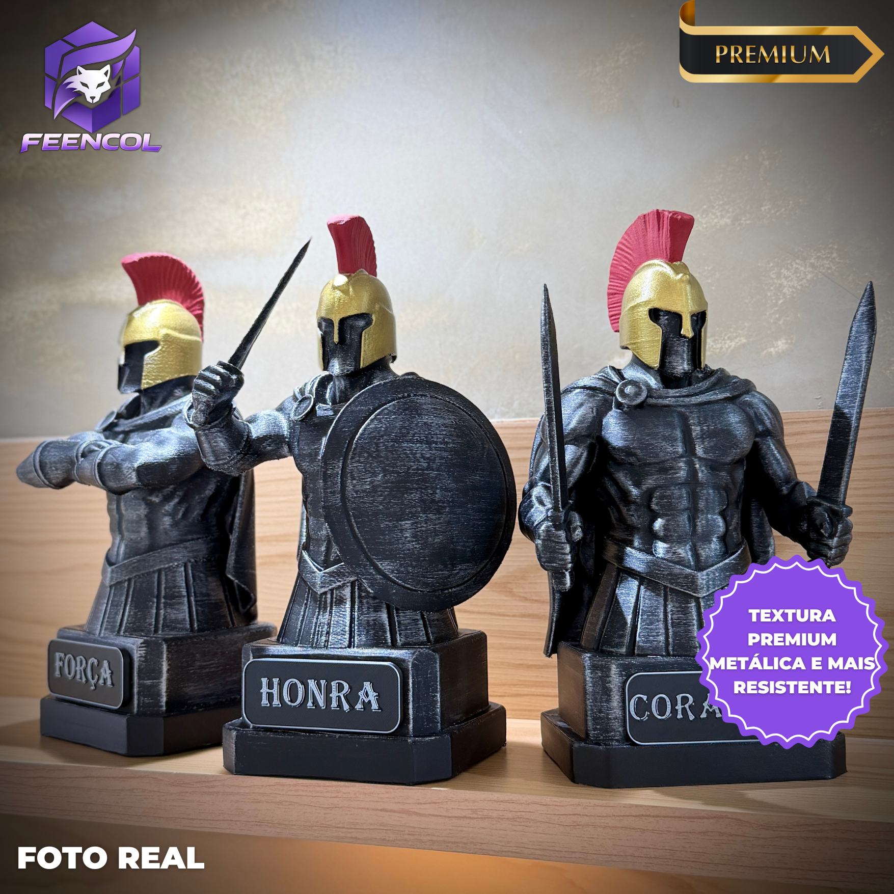 Kit 3 Bustos The Spartan Honor – Os Três Espartanos: Força, Honra e Coragem Premium Decorativo  de Luxo pintado a mão, Pronta entrega