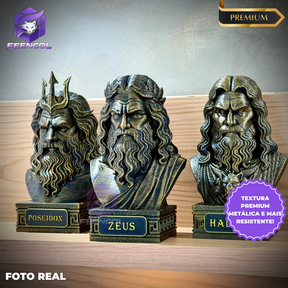 The Olympian gods – Kit 3 Bustos  Zeus, Poseidon & Hades Premium Decorativo  de Luxo pintado a mão, Pronta entrega