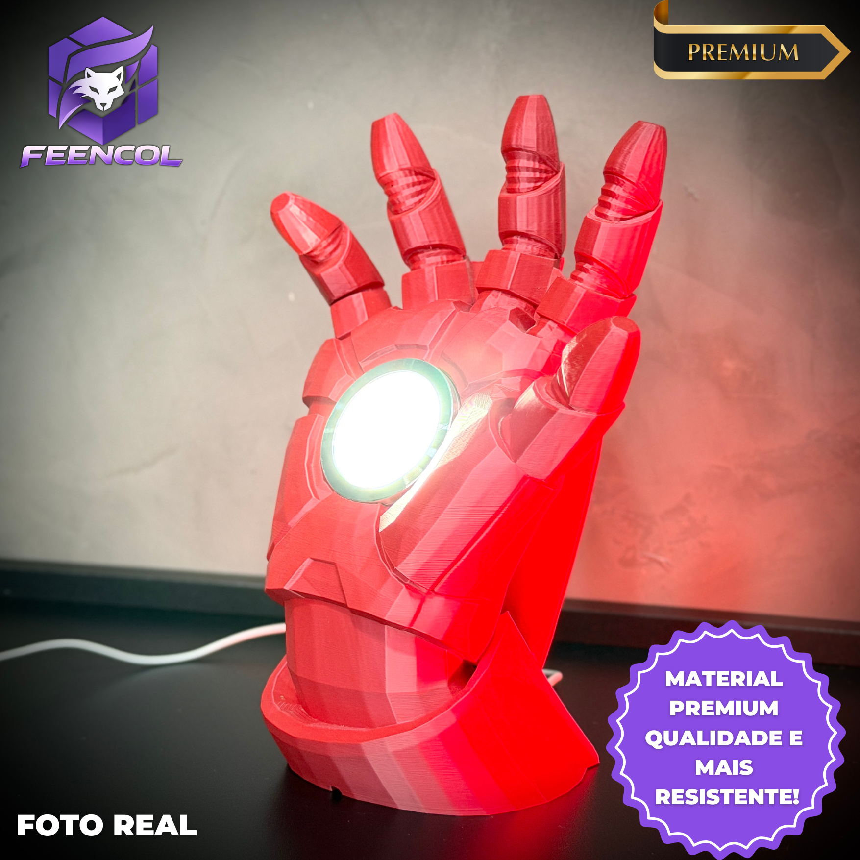 Luminária Arc Reactor Hand (Mão Homem de ferro LED) Premium de Luxo a mão, Pronta entrega