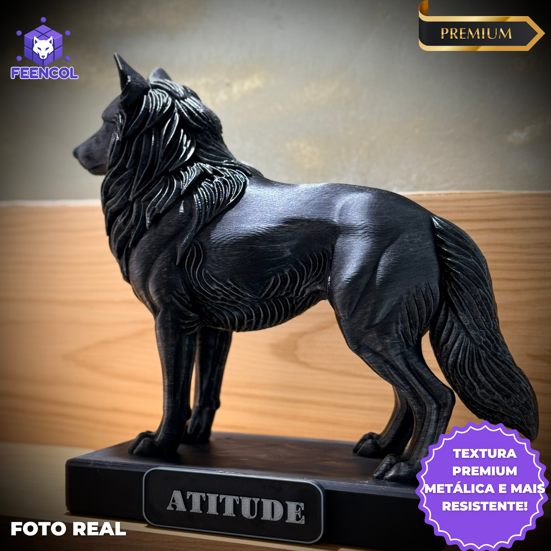 The  Attitude Wolf – ( Figure Lobo da Atitude) Premium Decorativo  de Luxo pintado a mão, Pronta entrega